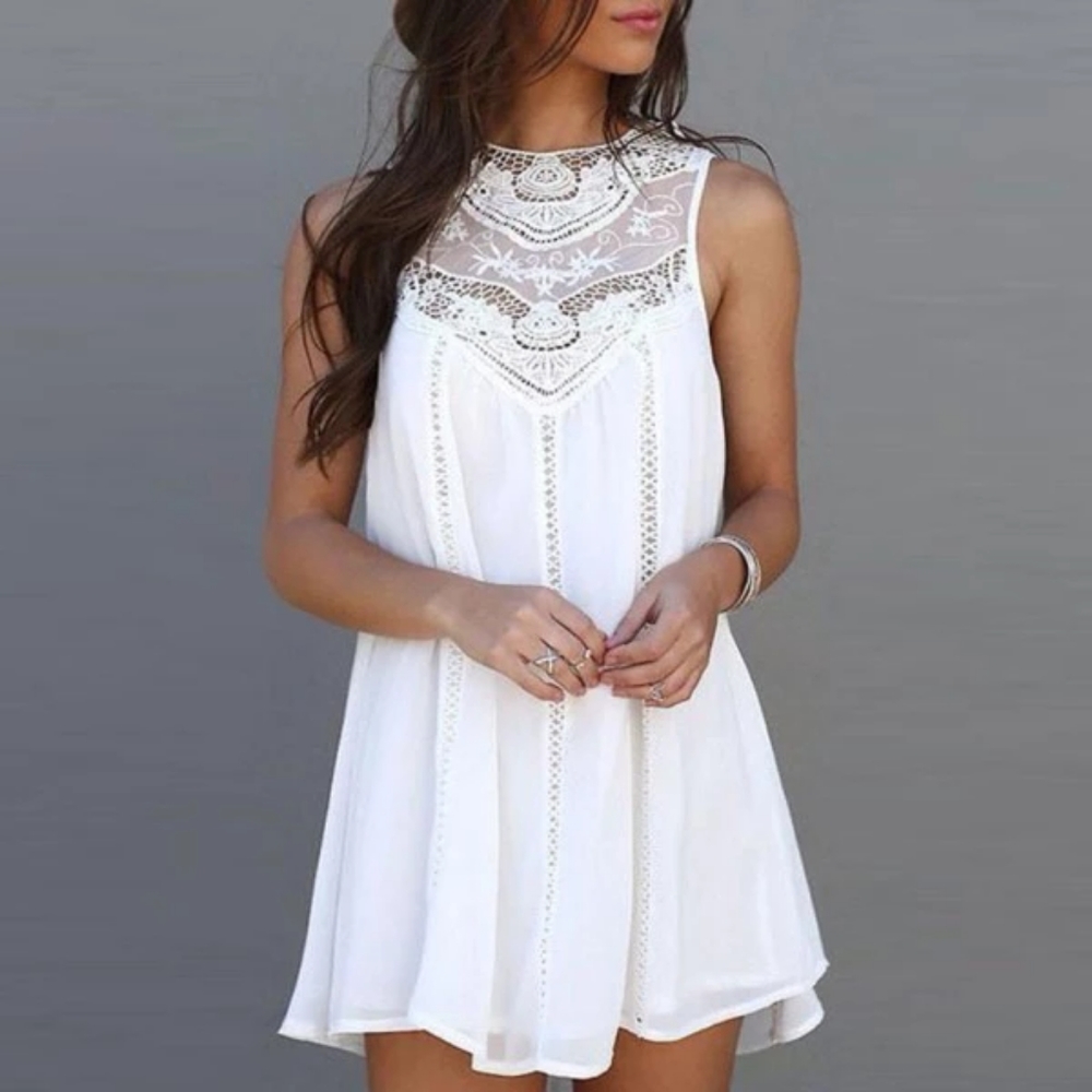 LAST ONE White Chiffon Embroidered Tunic Dress
